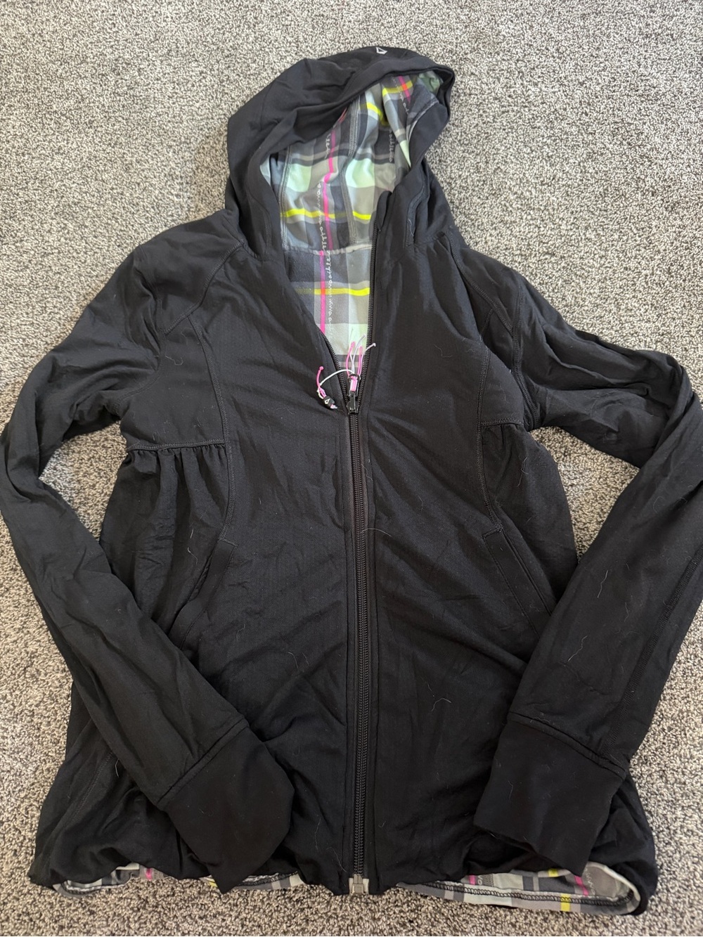 Ivivva Lululemon reversible Black Hooded Jacket with Plaid Lining
